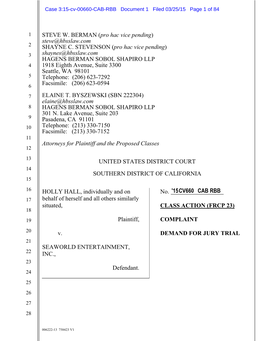 Hall Et Al V. Seaworld Entertainment, Inc., Case No