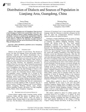 Distribution of Dialects and Sources of Population in Lianjiang Area, Guangdong, China