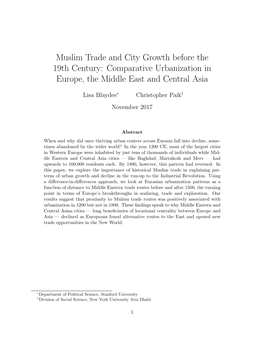 Muslim Trade and City Growth Before the 19Th Century: Comparative Urbanization in Europe, the Middle East and Central Asia