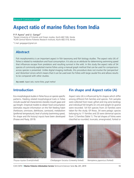 Aspect Ratio of Marine Fishes from India