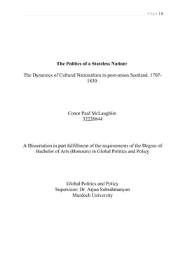 The Politics of a Stateless Nation: the Dynamics of Cultural Nationalism In