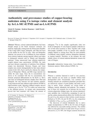 Authenticity and Provenance Studies of Copper-Bearing Andesines Using Cu Isotope Ratios and Element Analysis by Fs-LA-MC-ICPMS and Ns-LA-ICPMS