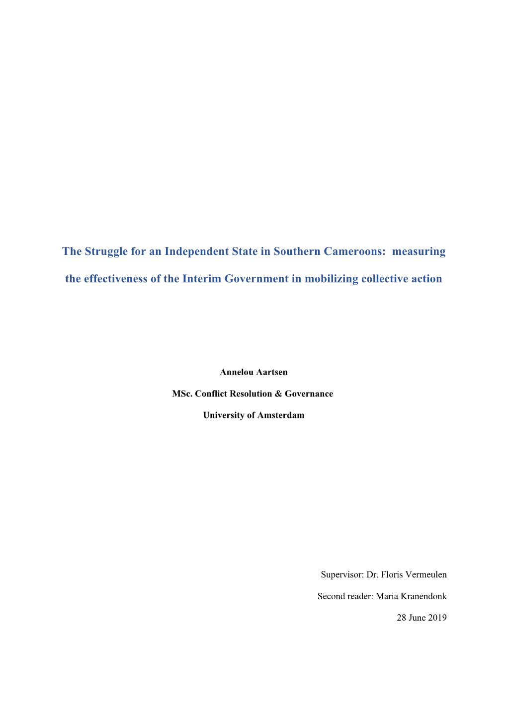 The Struggle for an Independent State in Southern Cameroons: Measuring