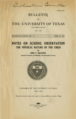 Notes on School Observation the Physical Nature of the Child by Bird T