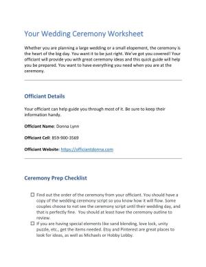 Your Wedding Ceremony Worksheet