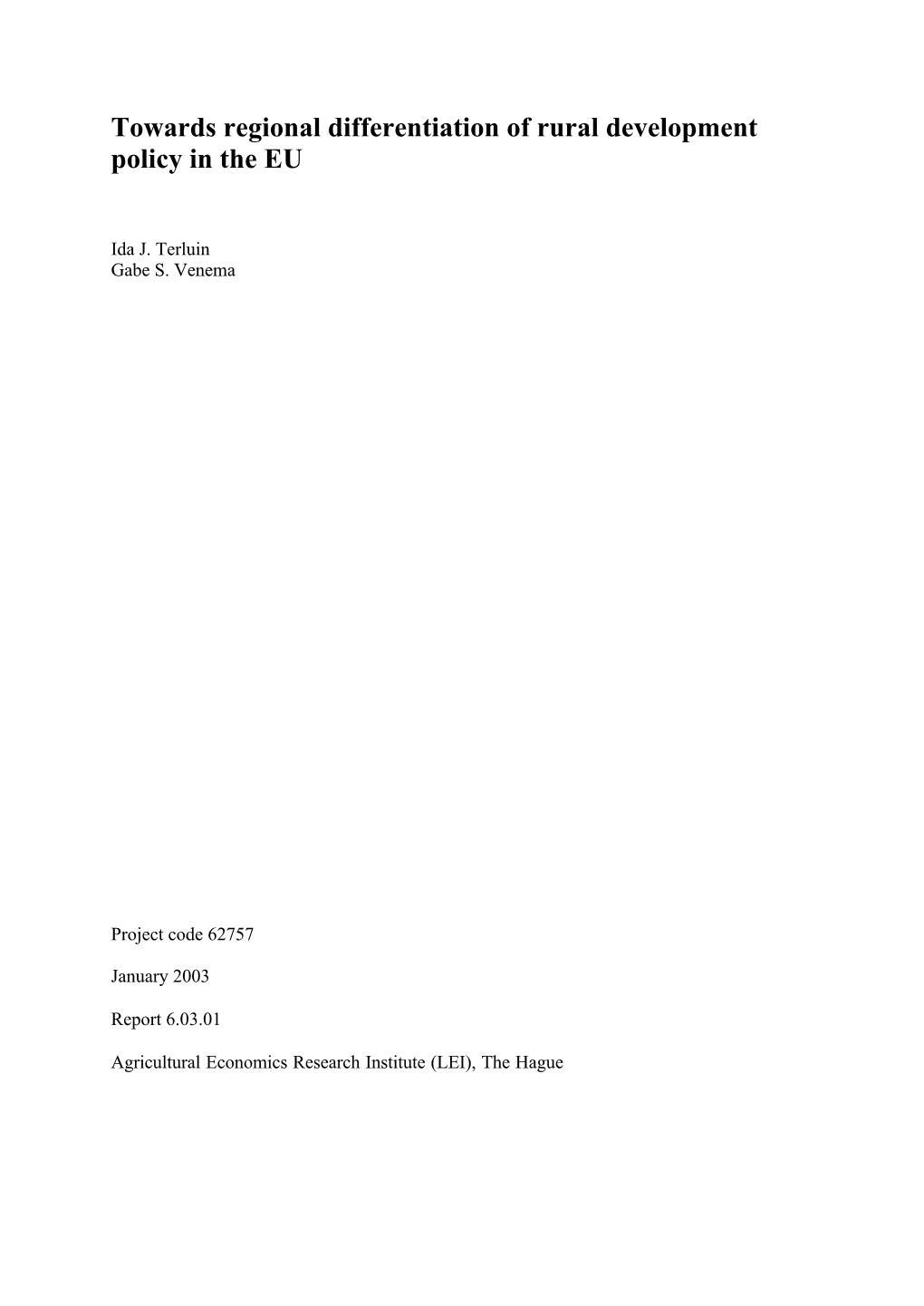 Towards Regional Differentiation of Rural Development Policy in the EU