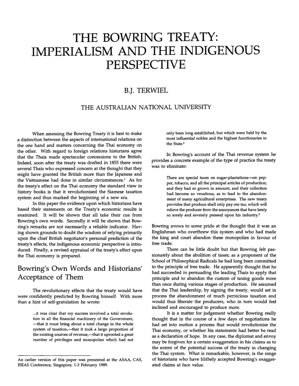 The Bowring Treaty: Imperialism and the Indigenous Perspective