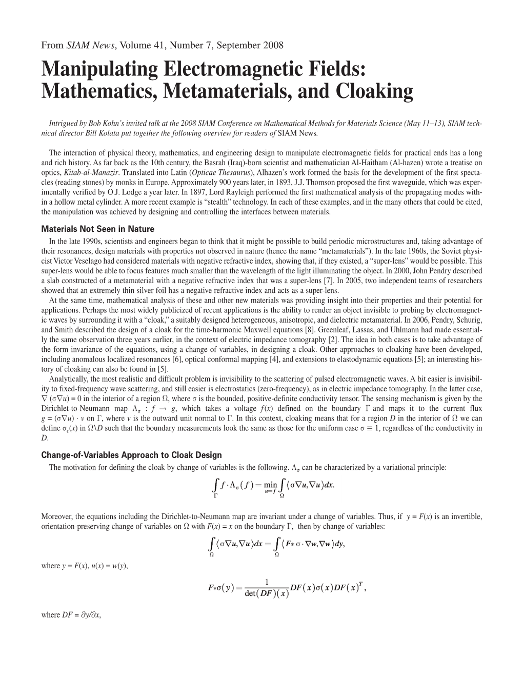 Manipulating Electromagnetic Fields: Mathematics, Metamaterials, and Cloaking