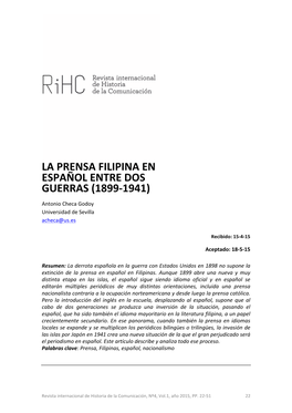 La Prensa Filipina En Español Entre Dos Guerras (1899-1941)