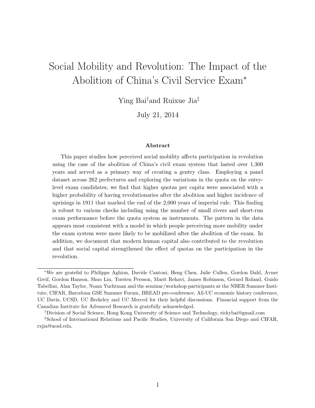 Social Mobility and Revolution: the Impact of the Abolition of China's