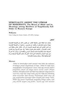 The Ritual of Dhikr and Its Meanings Among Members of Naqshbandy Sufi Order in Western Europe