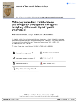 Cranial Anatomy and Ontogenetic Development in the Genus Isostylomys (Mammalia, Hystricognathi, Dinomyidae)