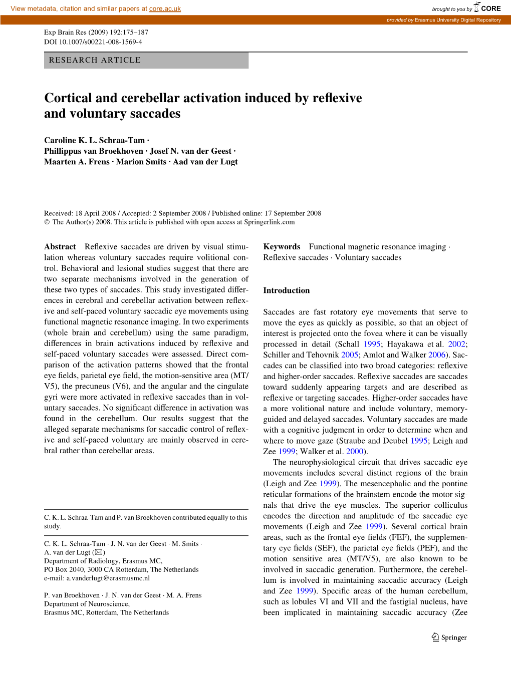Cortical and Cerebellar Activation Induced by Rexexive and Voluntary Saccades