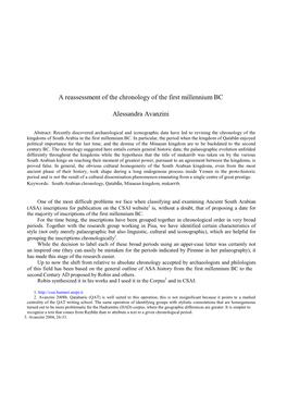 A Reassessment of the Chronology of the First Millennium BC Alessandra