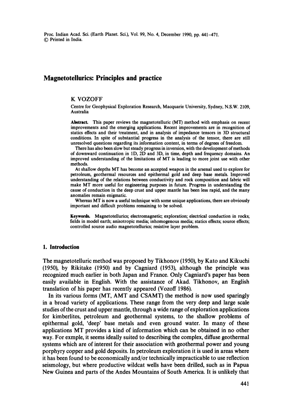 Magnetotellurics: Principles and Practice