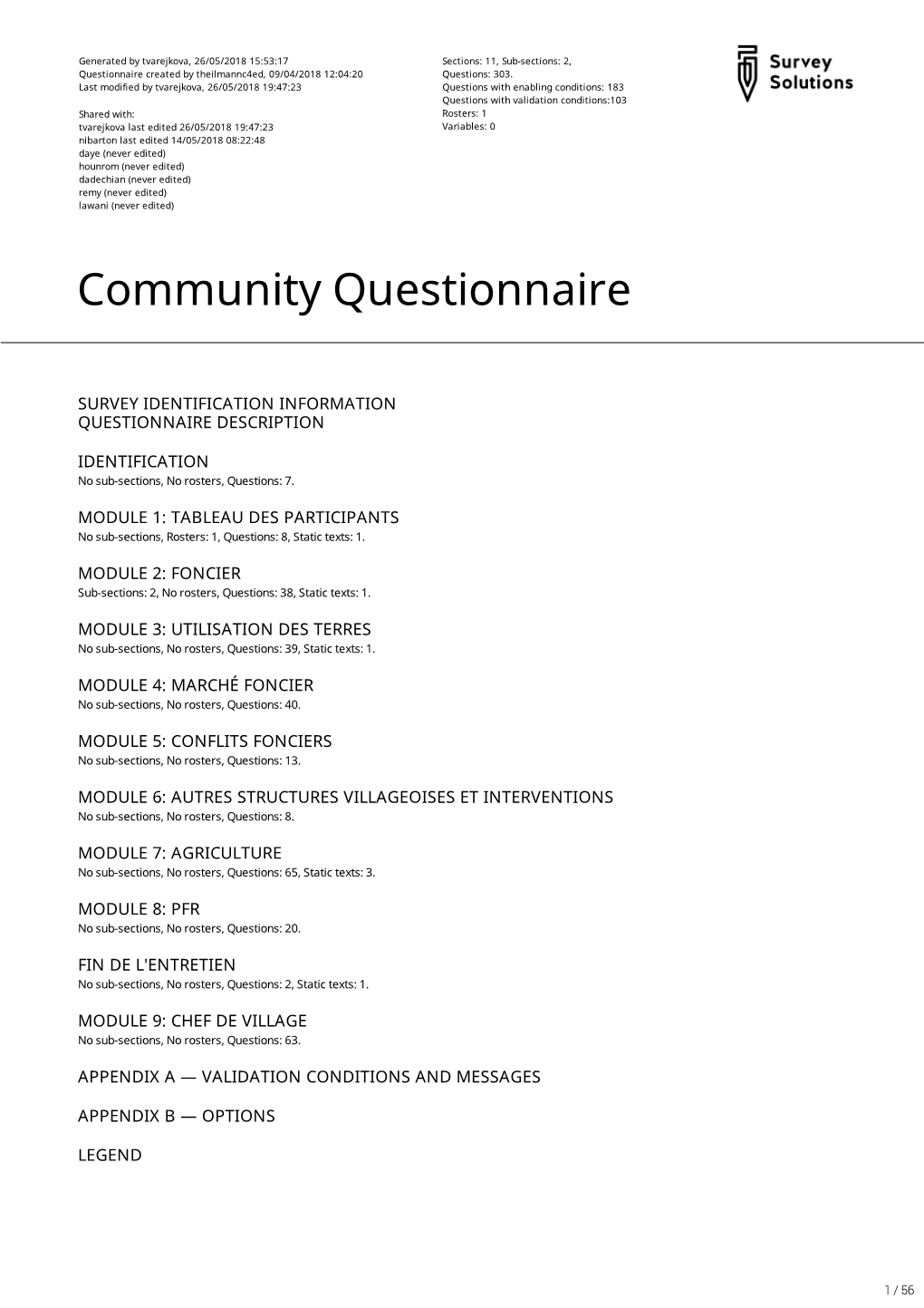 Community Questionnaire