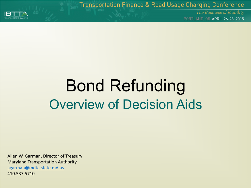 Bond Refunding Overview of Decision Aids