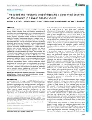 The Speed and Metabolic Cost of Digesting a Blood Meal Depends on Temperature in a Major Disease Vector Marshall D