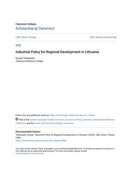 Industrial Policy for Regional Development in Lithuania