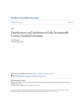 Drunkenness and Ambition in Early Seventeenth-Century Scottish Literature," Studies in Scottish Literature: Vol