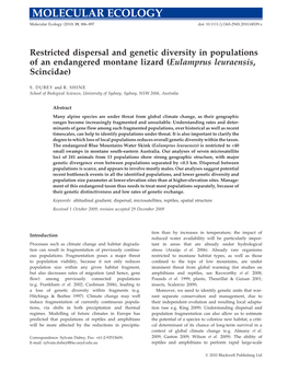 Restricted Dispersal and Genetic Diversity in Populations of an Endangered Montane Lizard (Eulamprus Leuraensis, Scincidae)