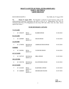 Draft Gazette of India (Extraordinary) Part I - Section 4 (Army Branch )