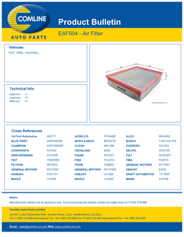 Product Bulletin EAF504 - Air Filter