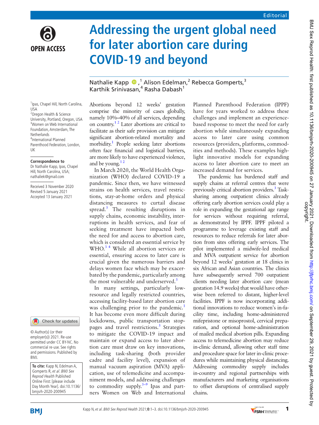 Addressing the Urgent Global Need for Later Abortion Care During COVID-19 and Beyond