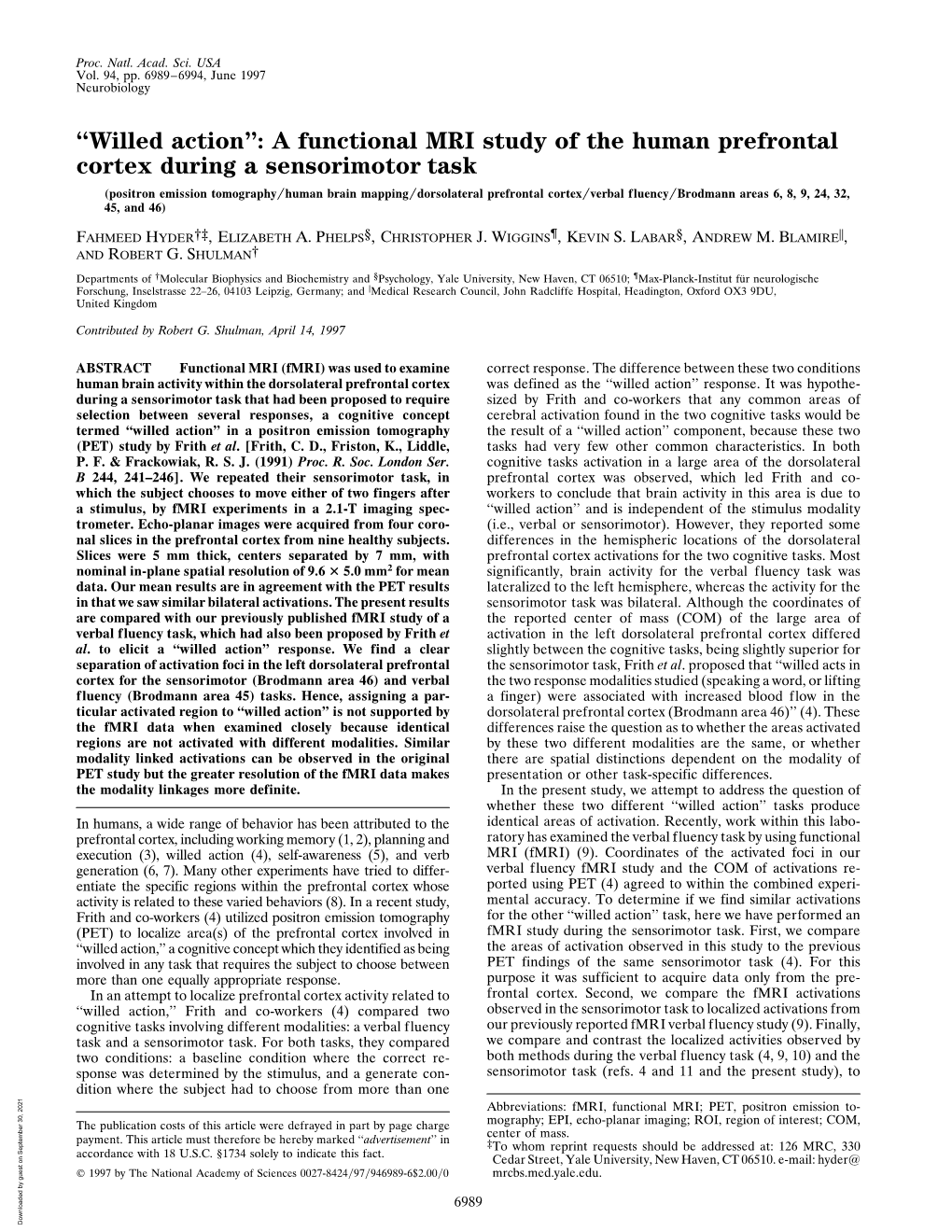 A Functional MRI Study of the Human Prefrontal Cortex During A