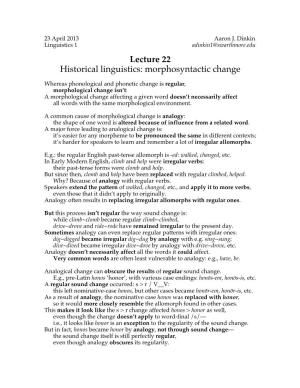 Lecture 22 Historical Linguistics: Morphosyntactic Change