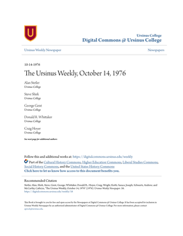 The Ursinus Weekly, October 14, 1976
