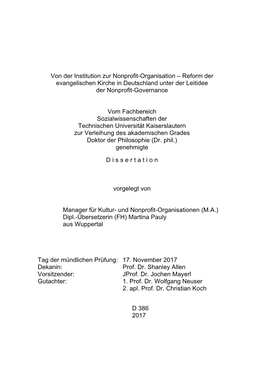 Von Der Institution Zur Nonprofit-Organisation – Reform Der Evangelischen Kirche in Deutschland Unter Der Leitidee Der Nonprofit-Governance