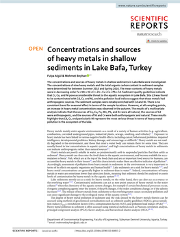 Concentrations and Sources of Heavy Metals in Shallow Sediments in Lake Bafa, Turkey Fulya Algül & Mehmet Beyhan *