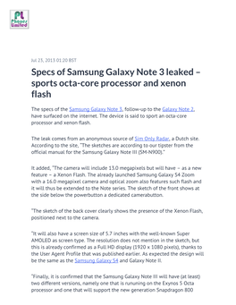 Specs of Samsung Galaxy Note 3 Leaked – Sports Octa-Core Processor and Xenon Flash