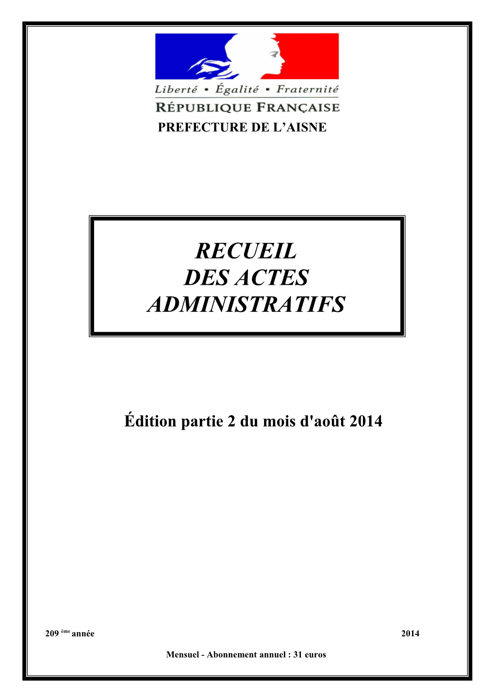 Recueil Des Actes Administratifs 2013 RAA 2014 35 AOUT Partie 2.Odt 1