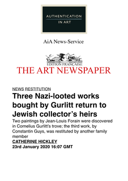 Three Nazi-Looted Works Bought by Gurlitt Return to Jewish Collector's Heirs -The Art Newspaper