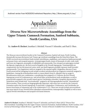 Diverse New Microvertebrate Assemblage from the Upper Triassic Cumnock Formation, Sanford Subbasin, North Carolina, USA