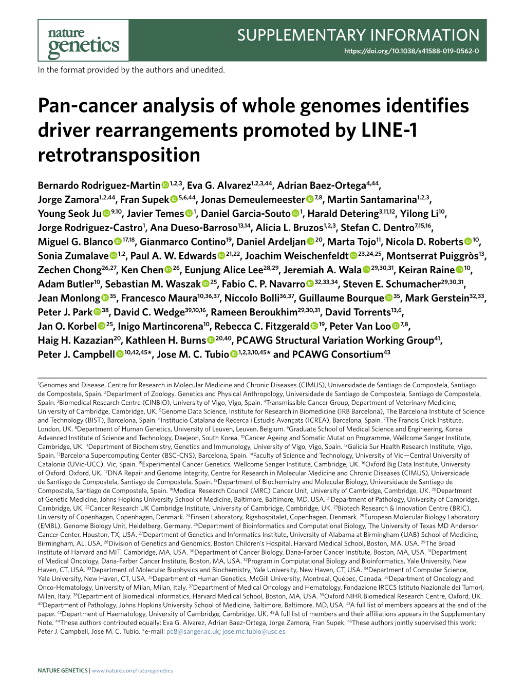 Pan-Cancer Analysis of Whole Genomes Identifies Driver Rearrangements Promoted by LINE-1 Retrotransposition