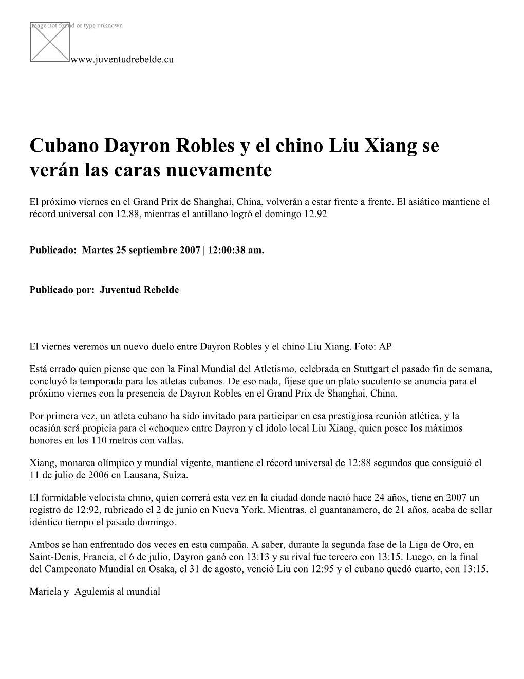 Cubano Dayron Robles Y El Chino Liu Xiang Se Verán Las Caras Nuevamente