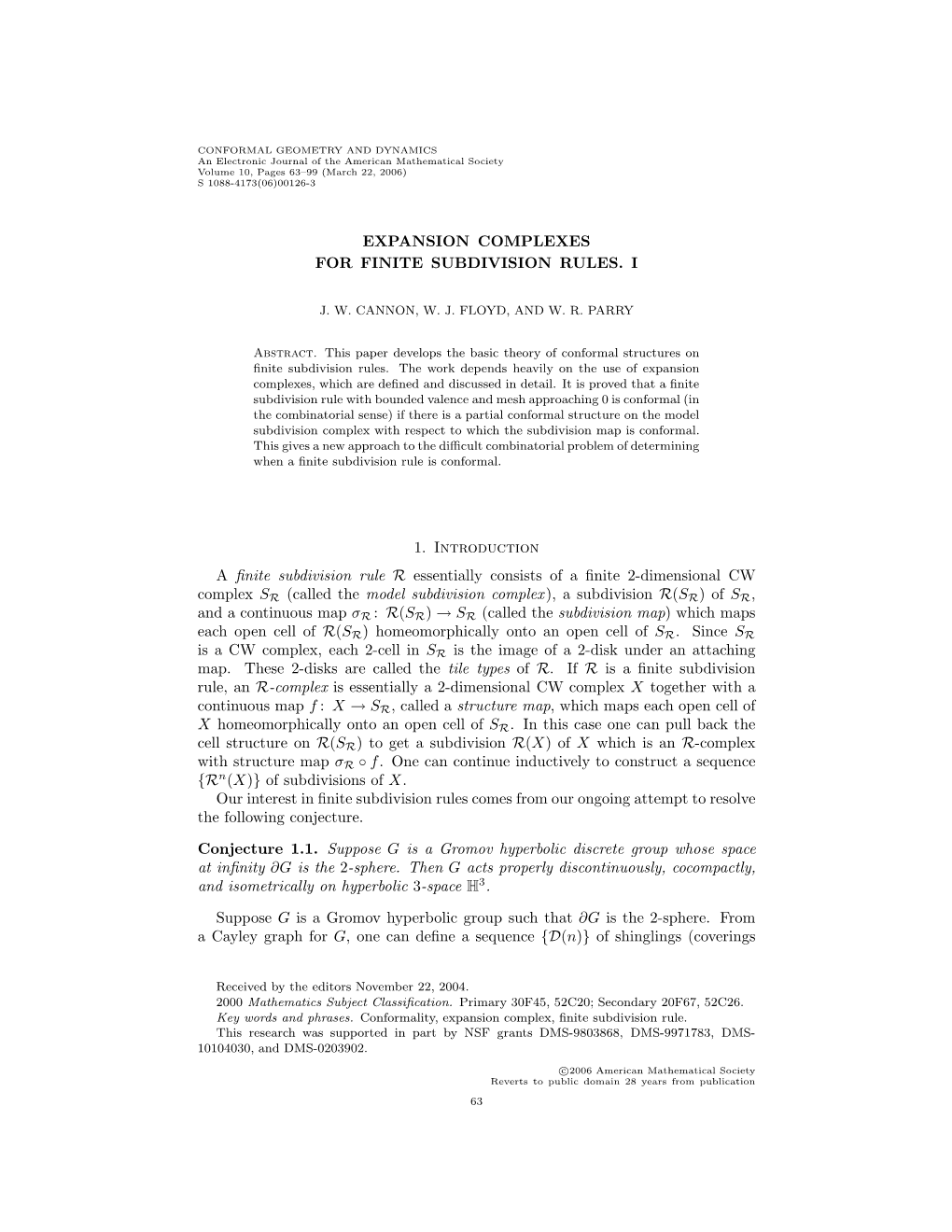 Expansion Complexes for Finite Subdivision Rules. I 1