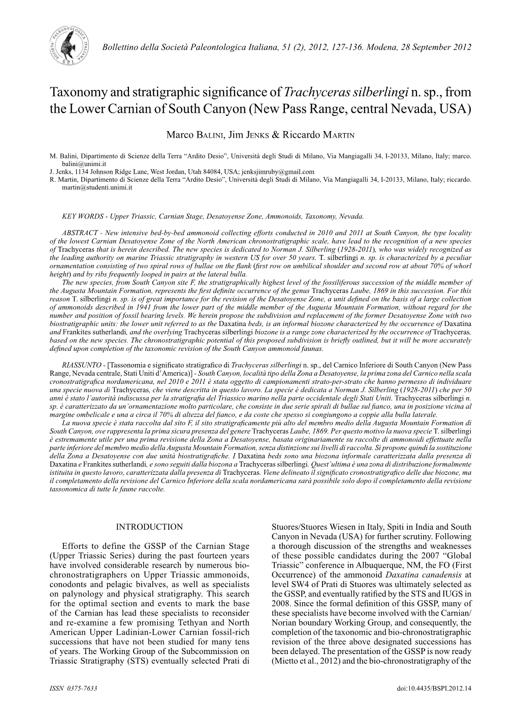 Taxonomy and Stratigraphic Significance of Trachyceras