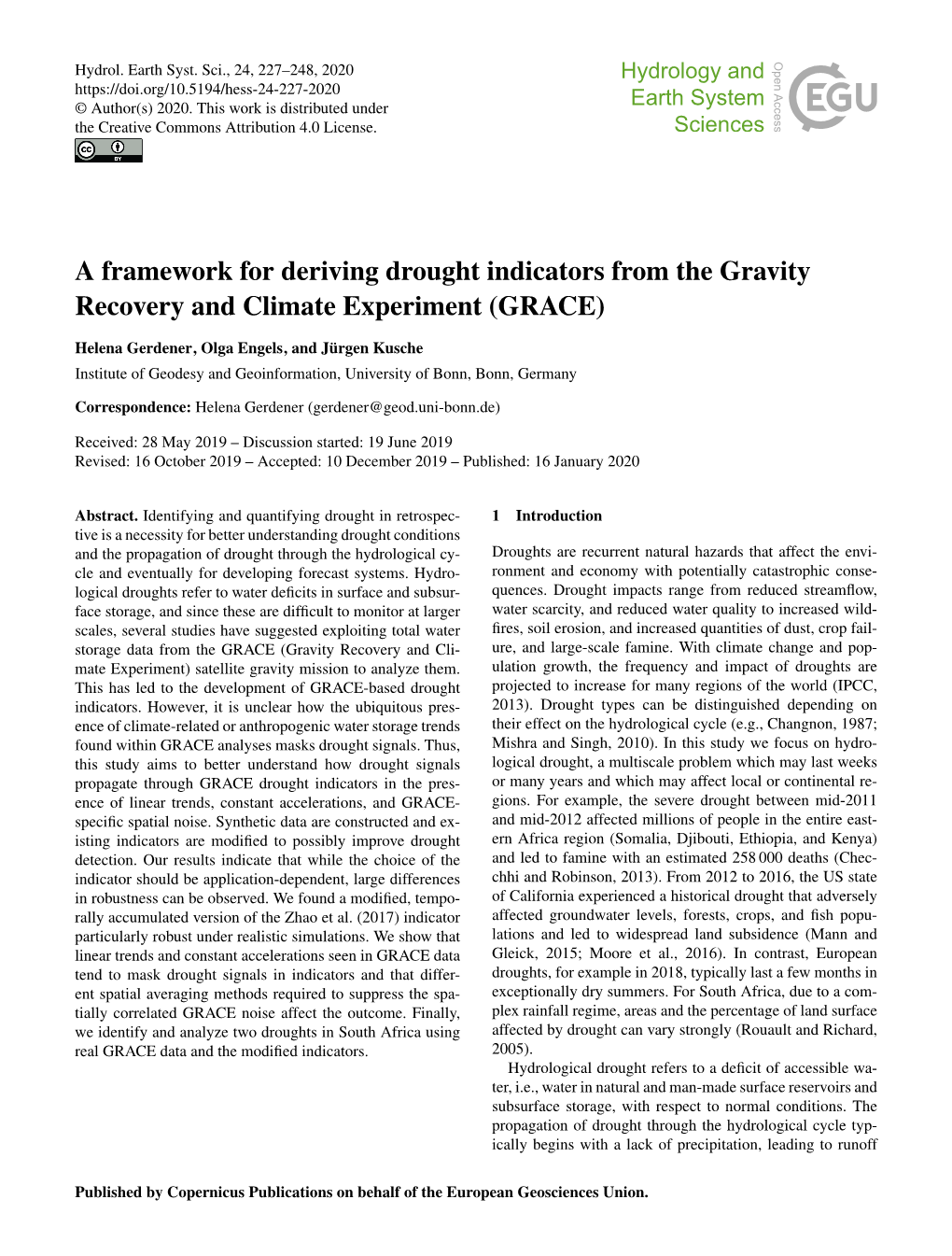 A Framework for Deriving Drought Indicators from the Gravity Recovery and Climate Experiment (GRACE)
