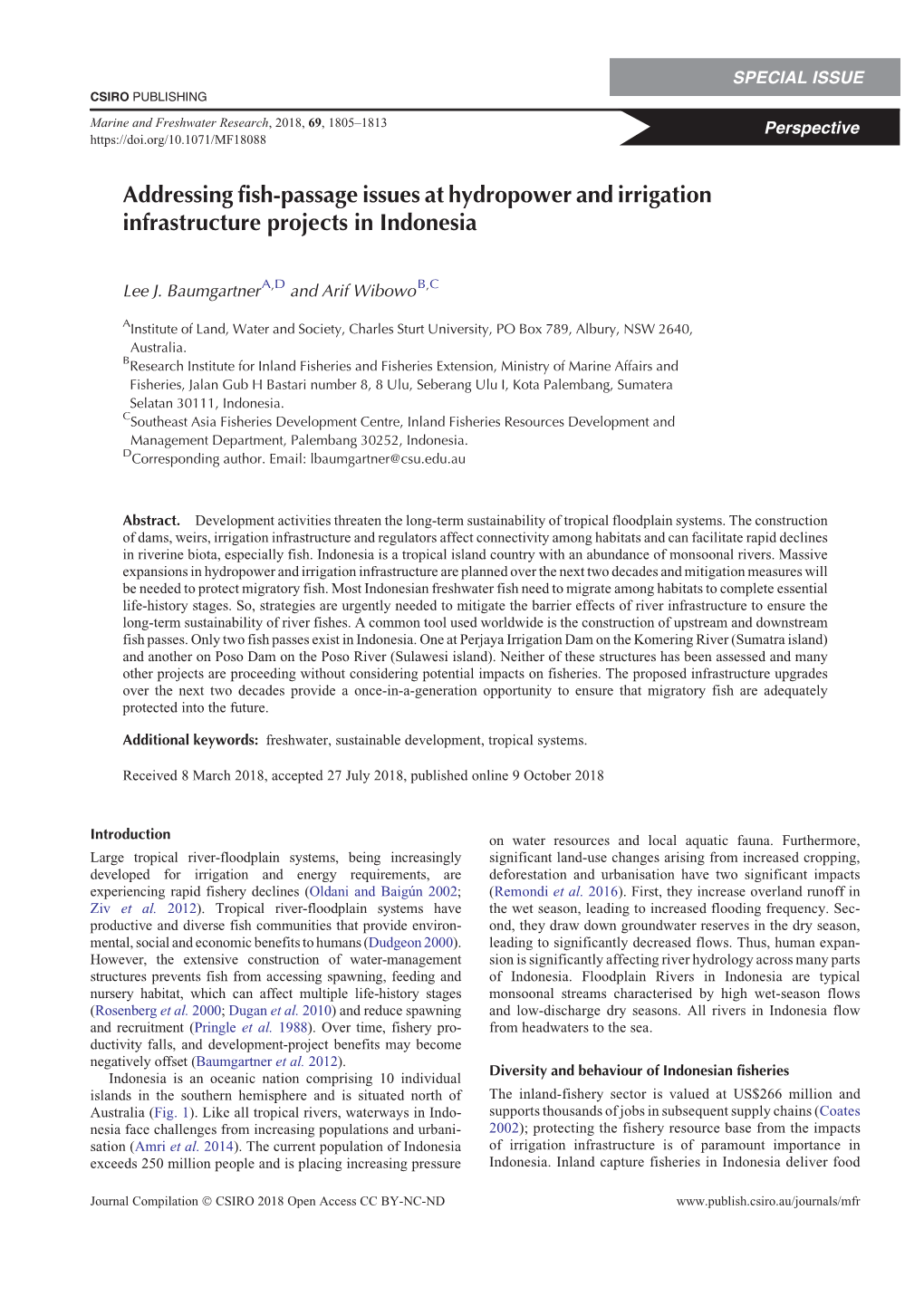 Addressing Fish-Passage Issues at Hydropower and Irrigation Infrastructure Projects in Indonesia