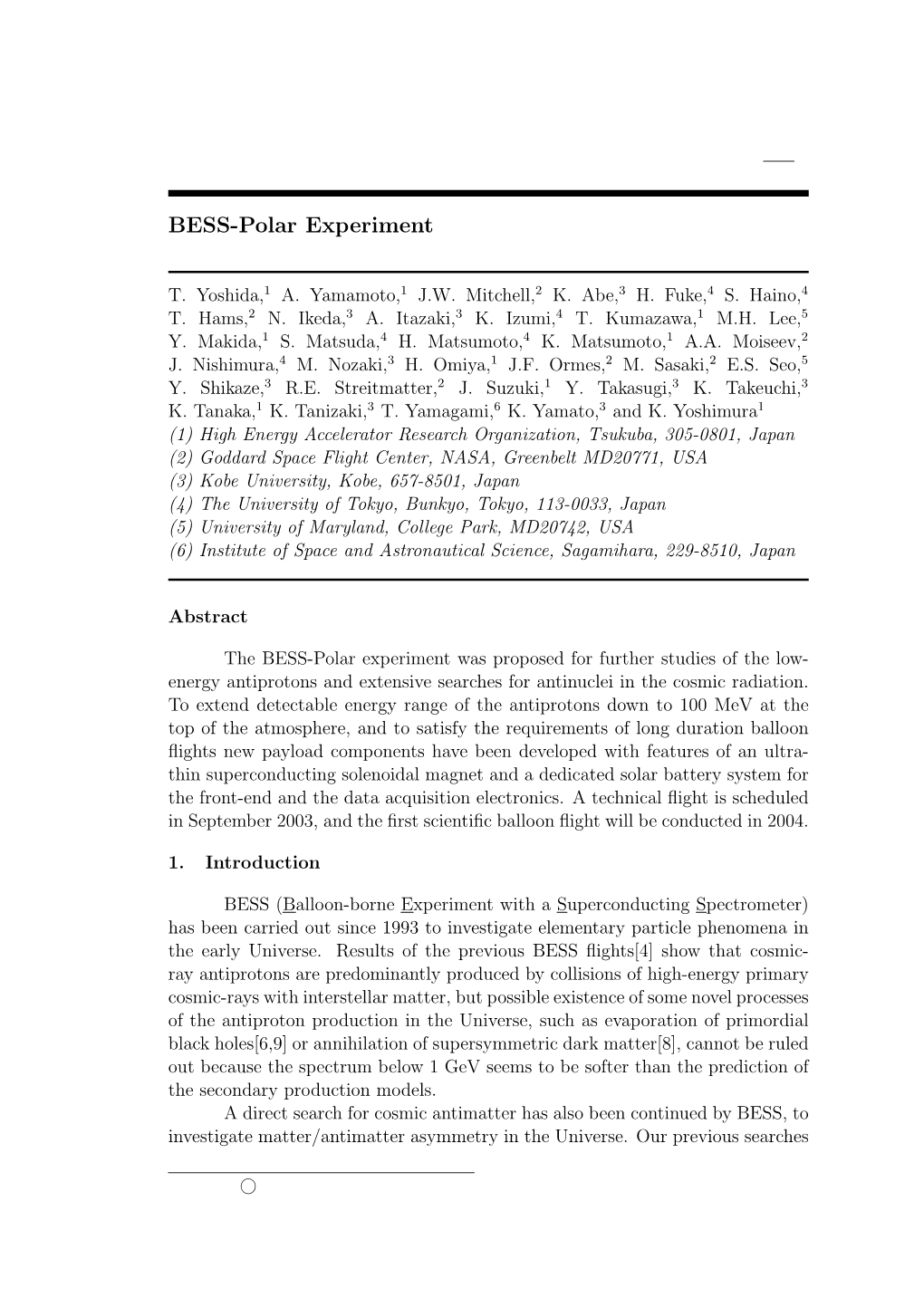 BESS-Polar Experiment