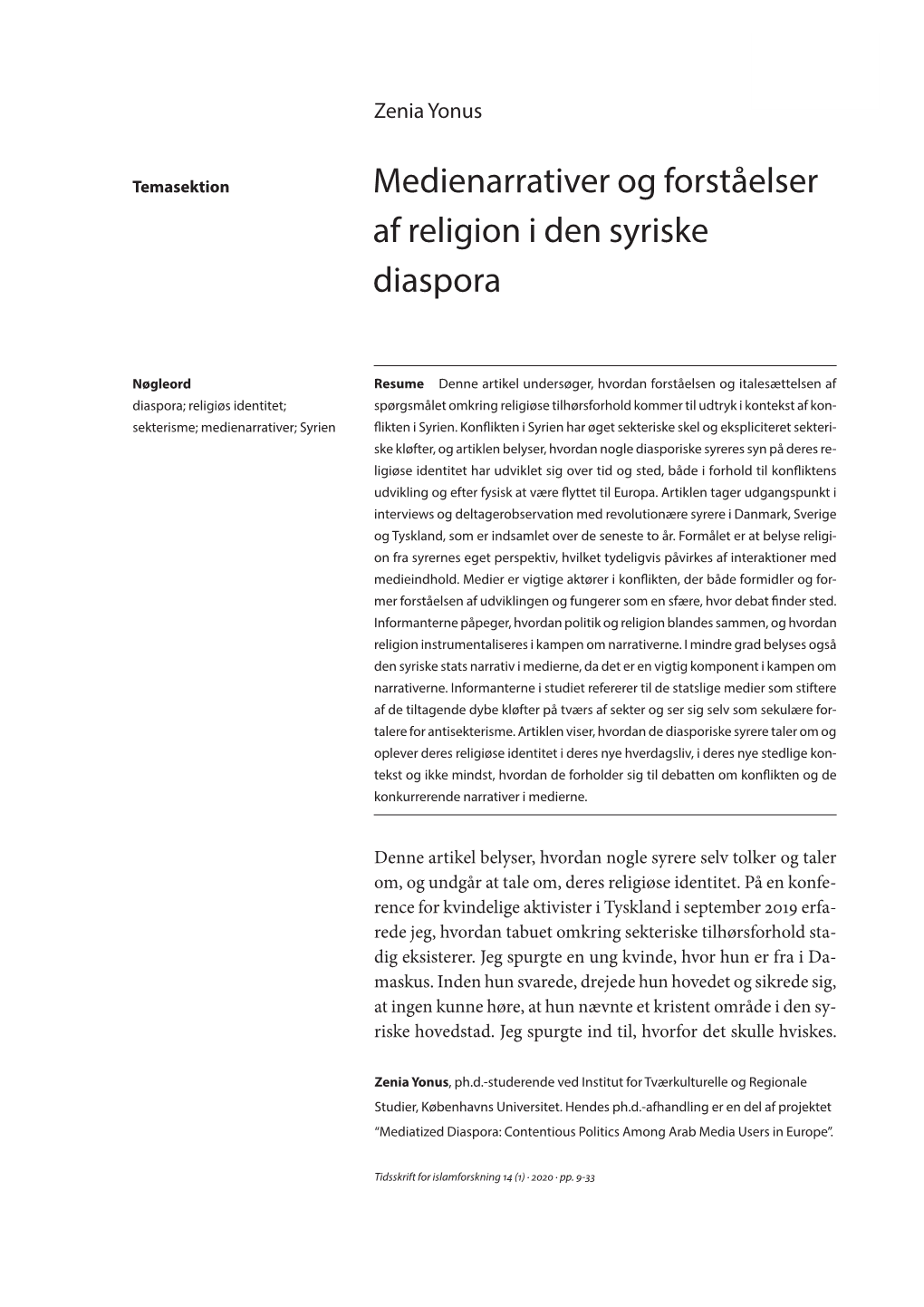 Medienarrativer Og Forståelser Af Religion I Den Syriske Diaspora