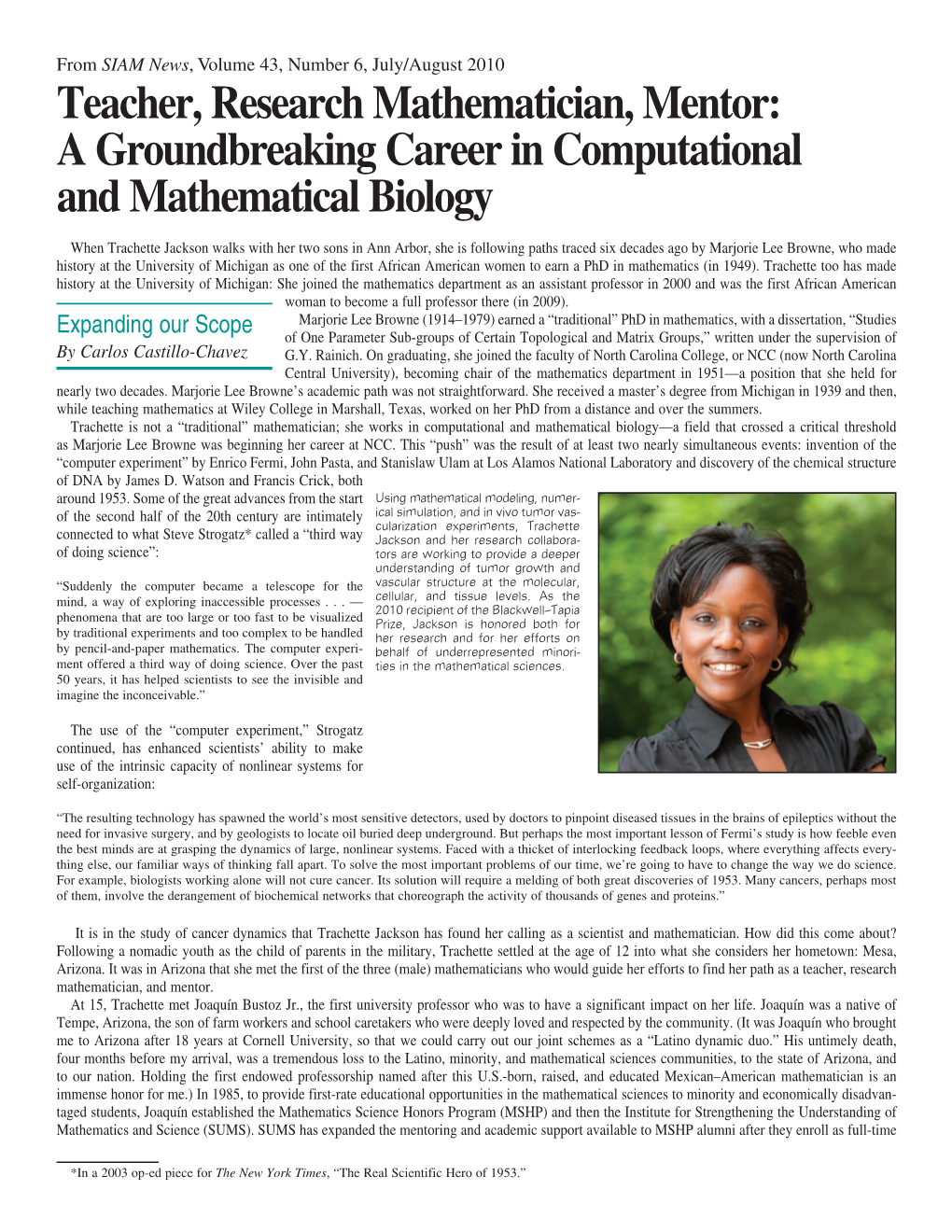 Teacher, Research Mathematician, Mentor: a Groundbreaking Career in Computational and Mathematical Biology