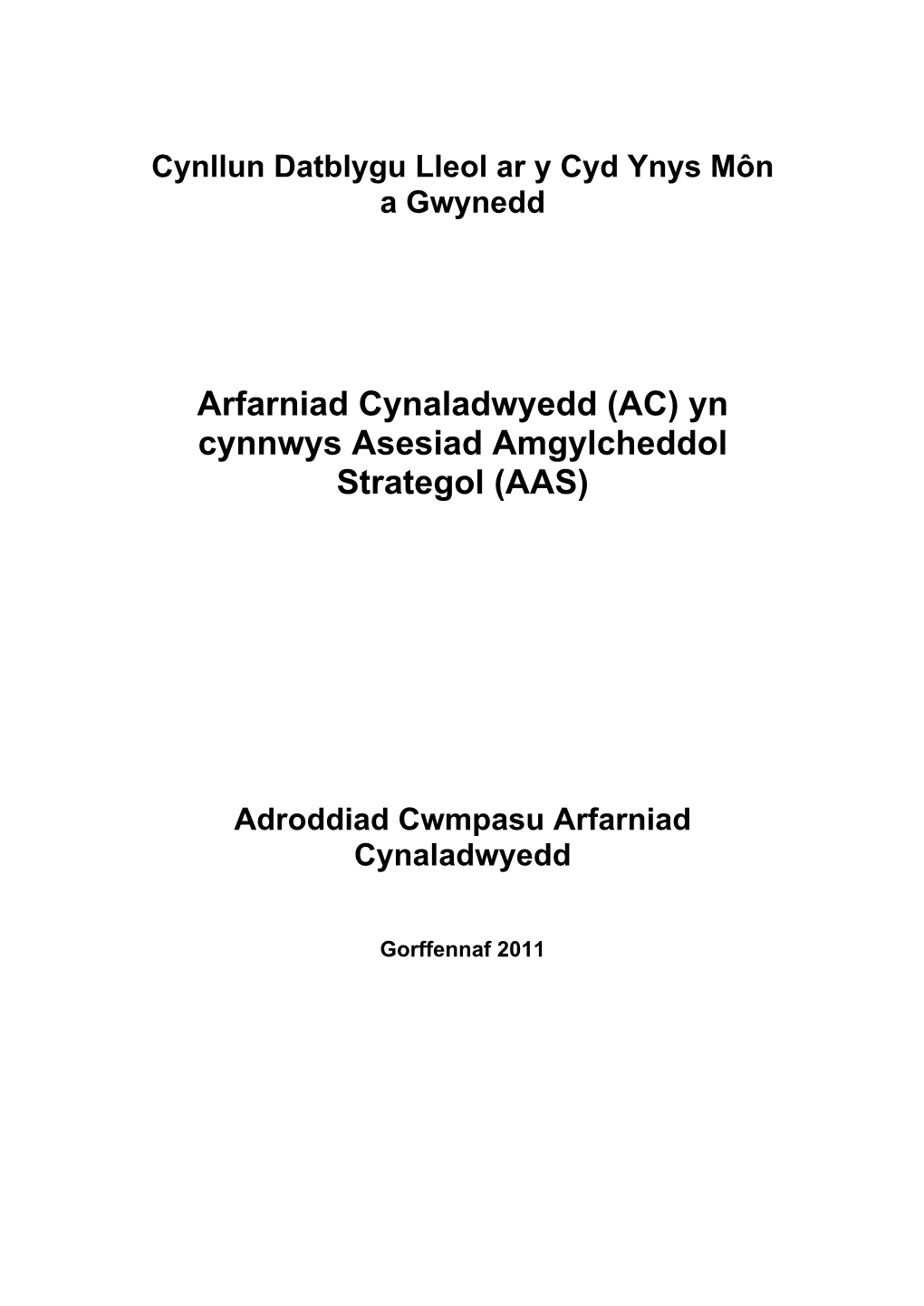 Adroddiad Cwmpasu Arfarniad Cynaladwyedd