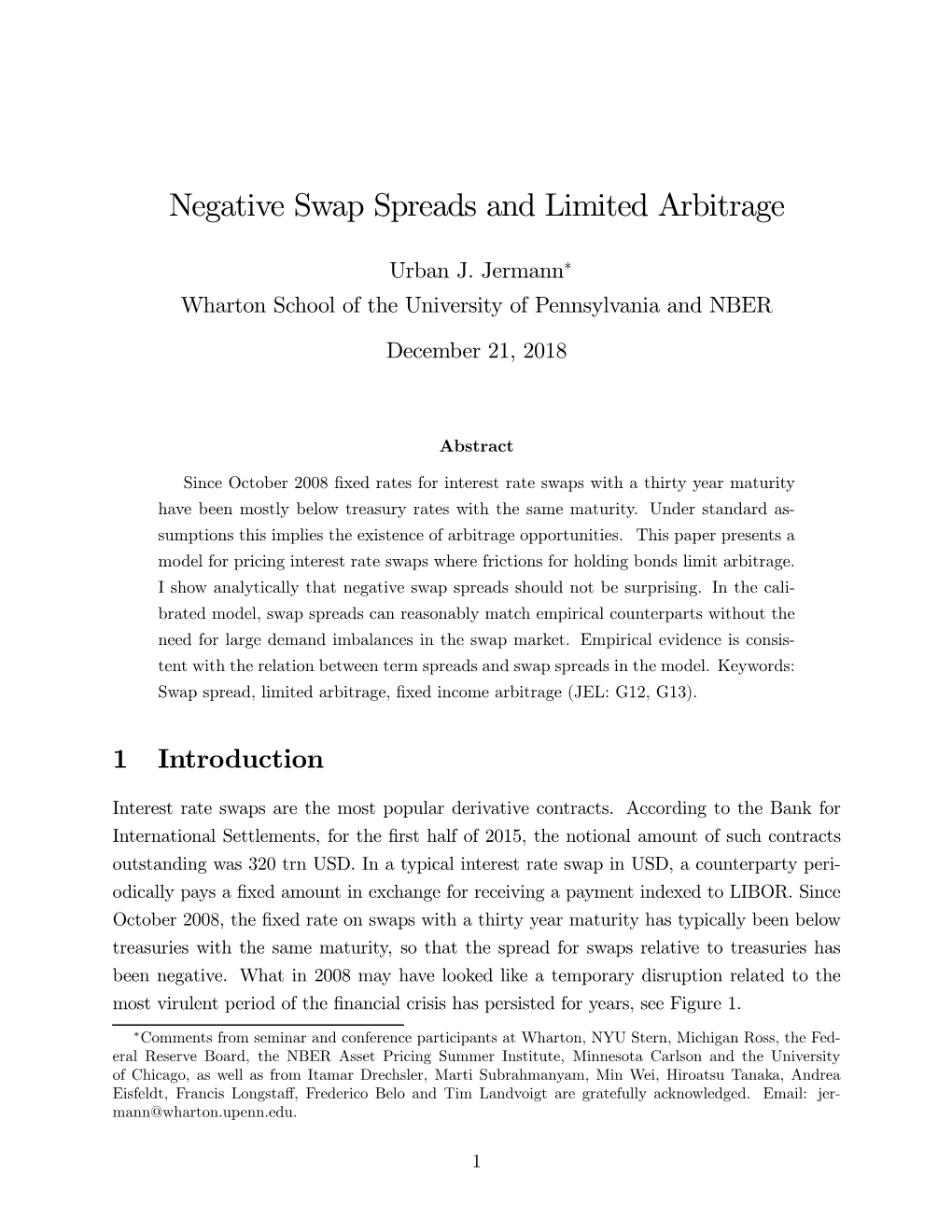 Negative Swap Spreads and Limited Arbitrage