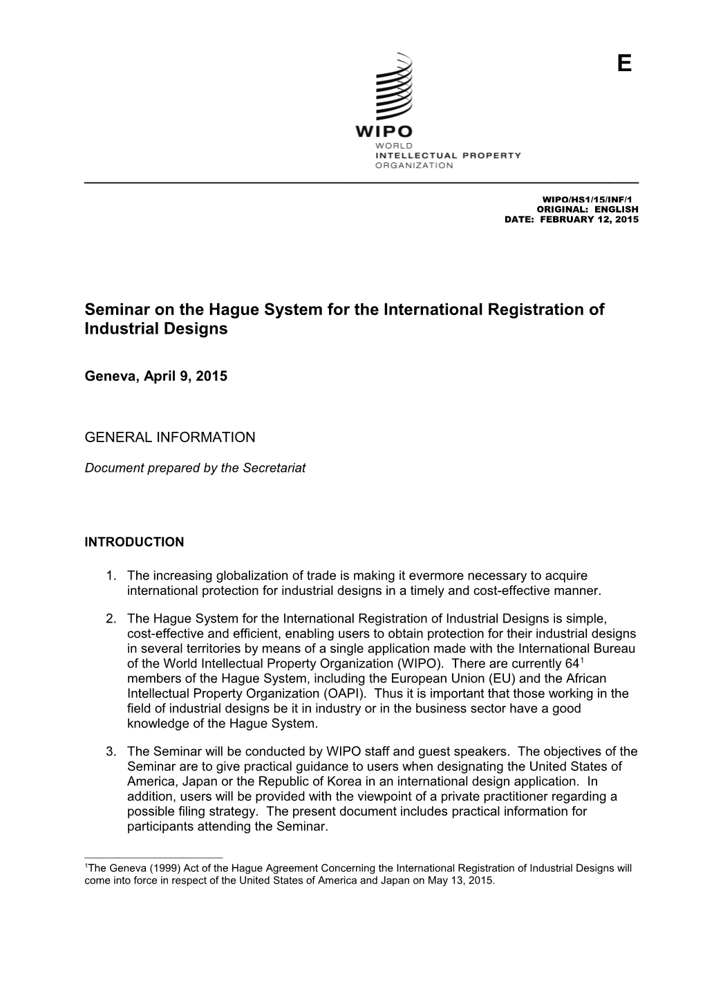 Seminar on the Hague System for the International Registration of Industrial Designs