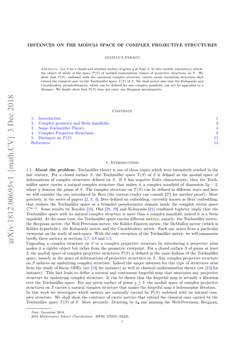 Arxiv:1812.00695V1 [Math.CV]